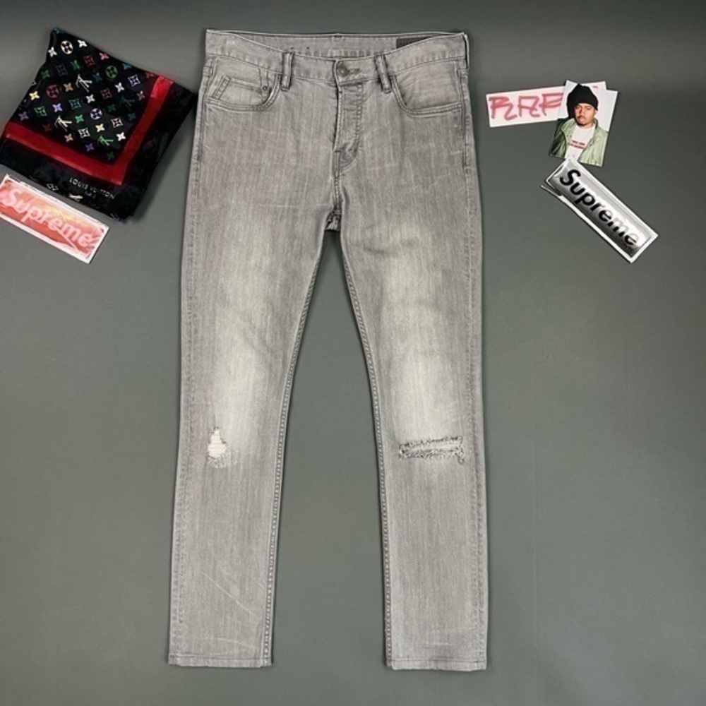 All Saints Ripped Skinny Embroidered Jeans Luxury Distressed Denim Streetwear 🪩